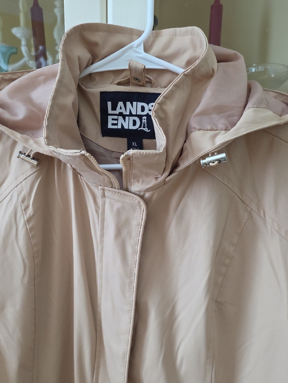 Lands' End Women's Light Beige Hooded Trench Coat - Picture 1 of 9